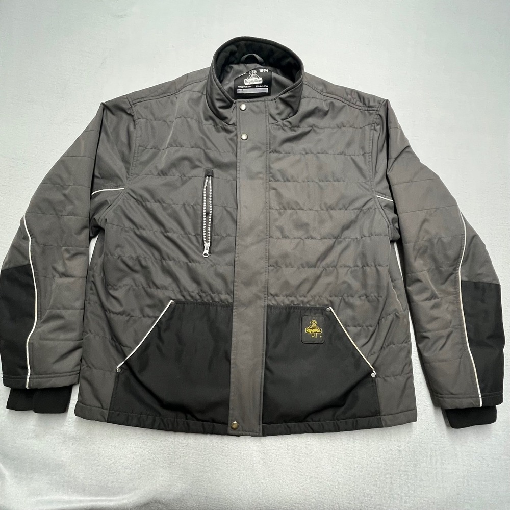 RefrigiWear‎ Insulated Quilted Puffer Jacket Mens Gray Black Full Zip Work XXL